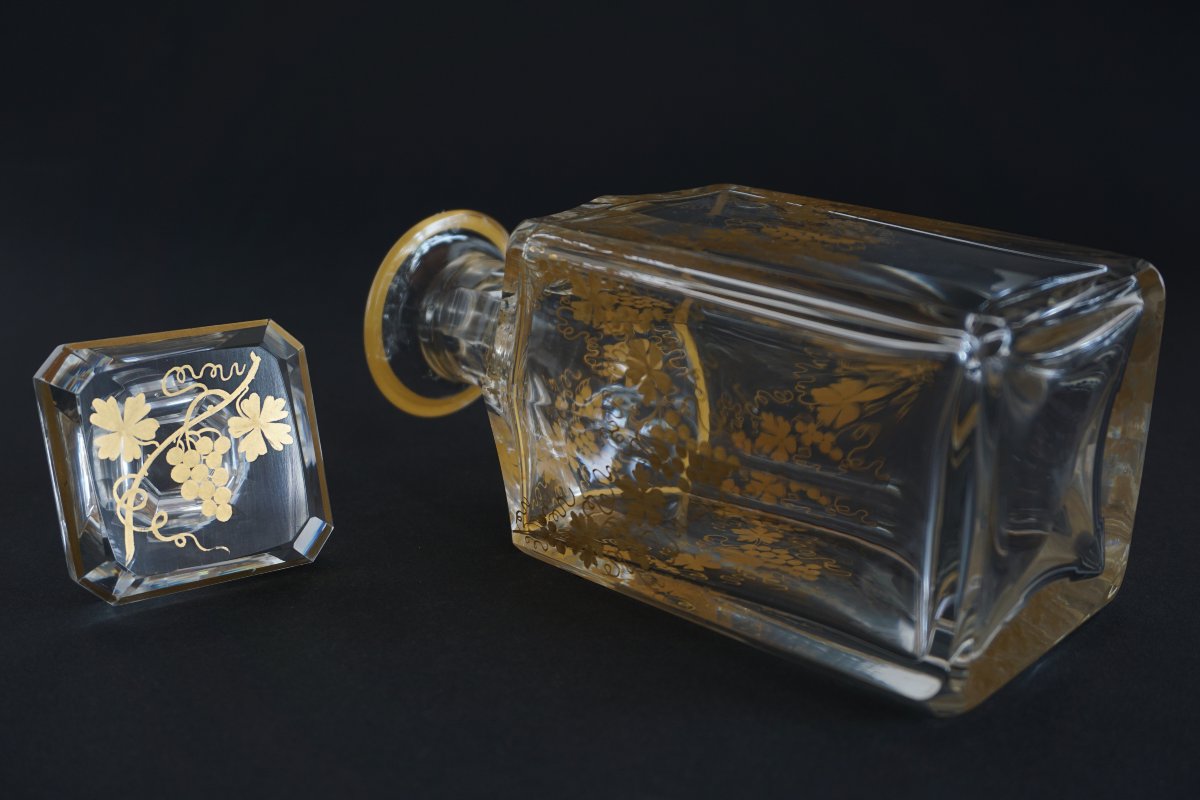 Liqueur Decanter, 19th-century Gilded Baccarat Crystal Carafe-photo-4