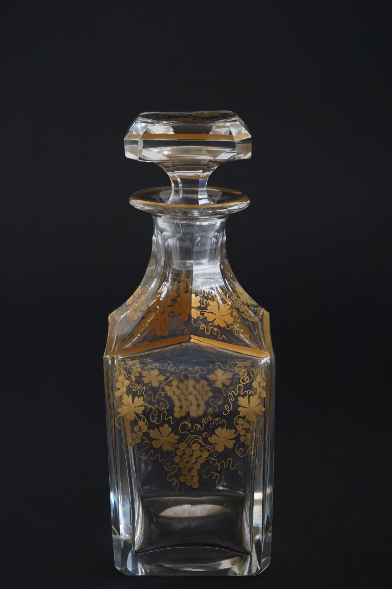 Liqueur Decanter, 19th-century Gilded Baccarat Crystal Carafe-photo-1