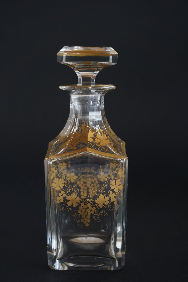 Liqueur Decanter, 19th-century Gilded Baccarat Crystal Carafe-photo-4