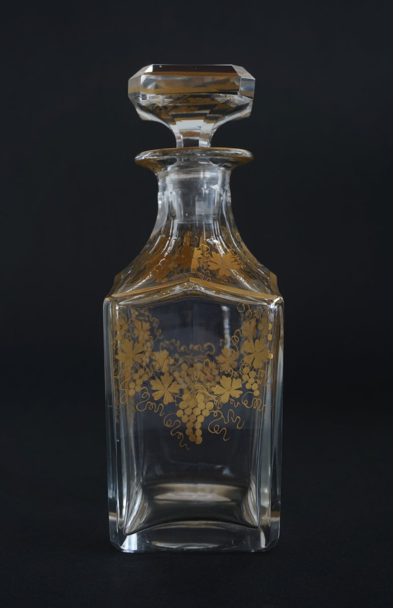 Liqueur Decanter, 19th-century Gilded Baccarat Crystal Carafe-photo-5