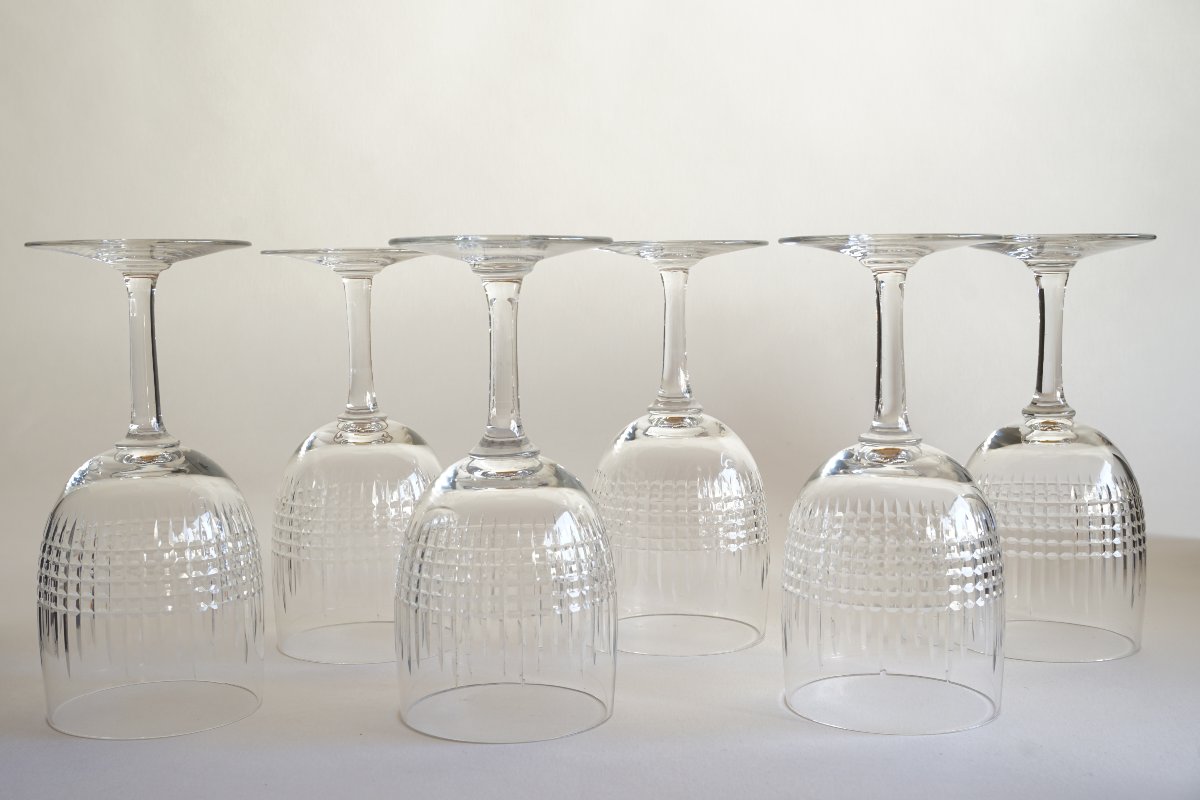 6 Baccarat Crystal Water Glasses, "nancy" Model-photo-2