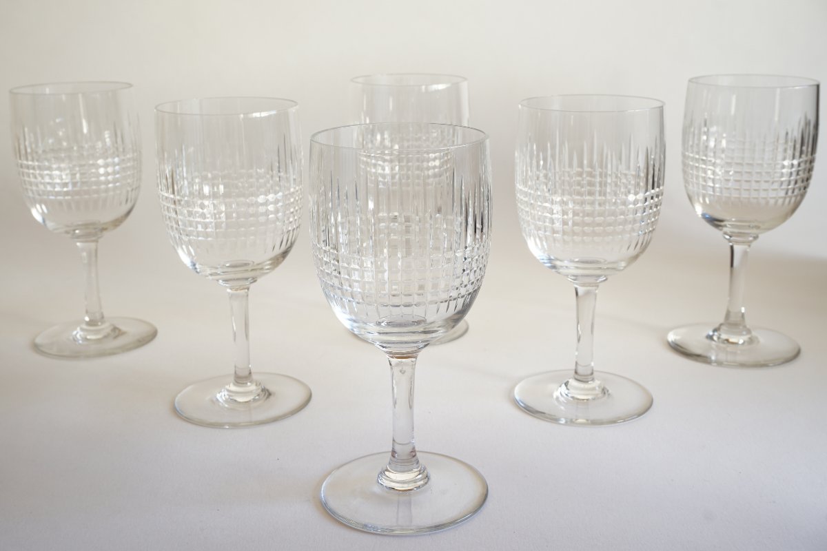 6 Baccarat Crystal Water Glasses, "nancy" Model-photo-3