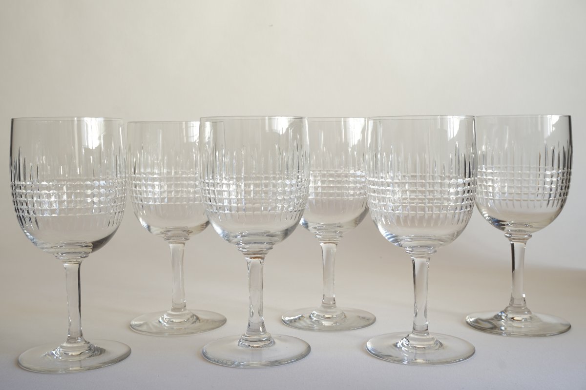 6 Baccarat Crystal Water Glasses, "nancy" Model-photo-4