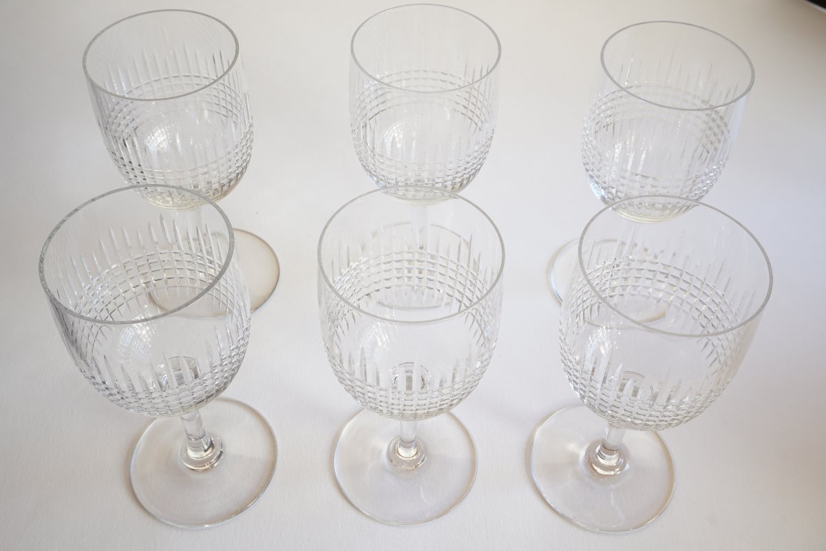 6 Baccarat Crystal Water Glasses, "nancy" Model-photo-1