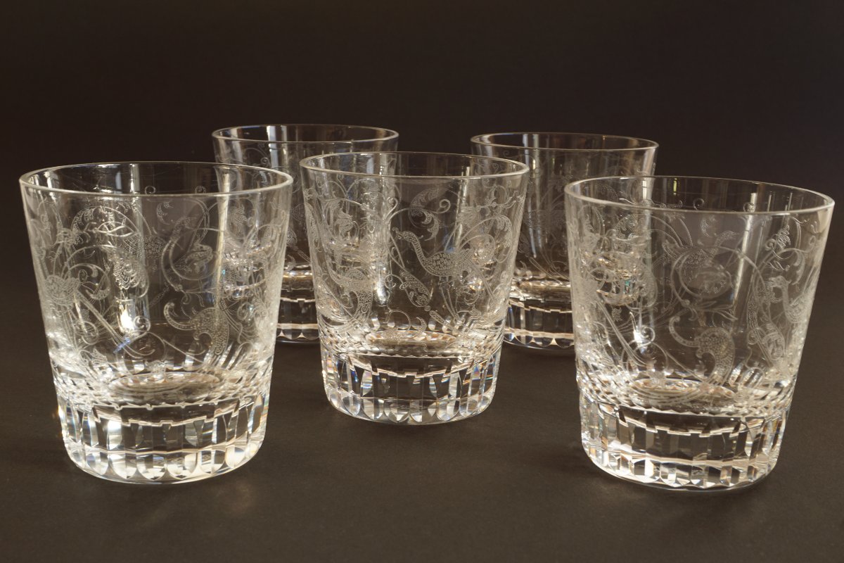 Un à cinq verres  whisky cristal Baccarat Parme-photo-1