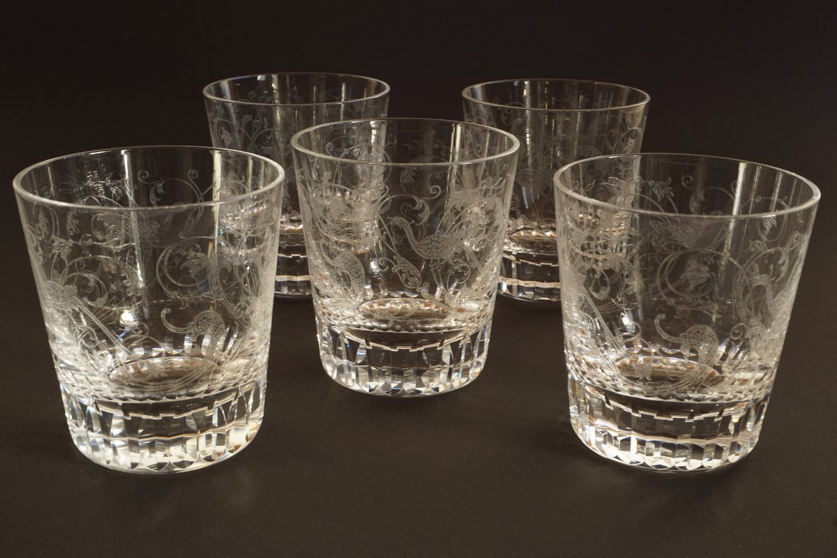 Un à cinq verres  whisky cristal Baccarat Parme