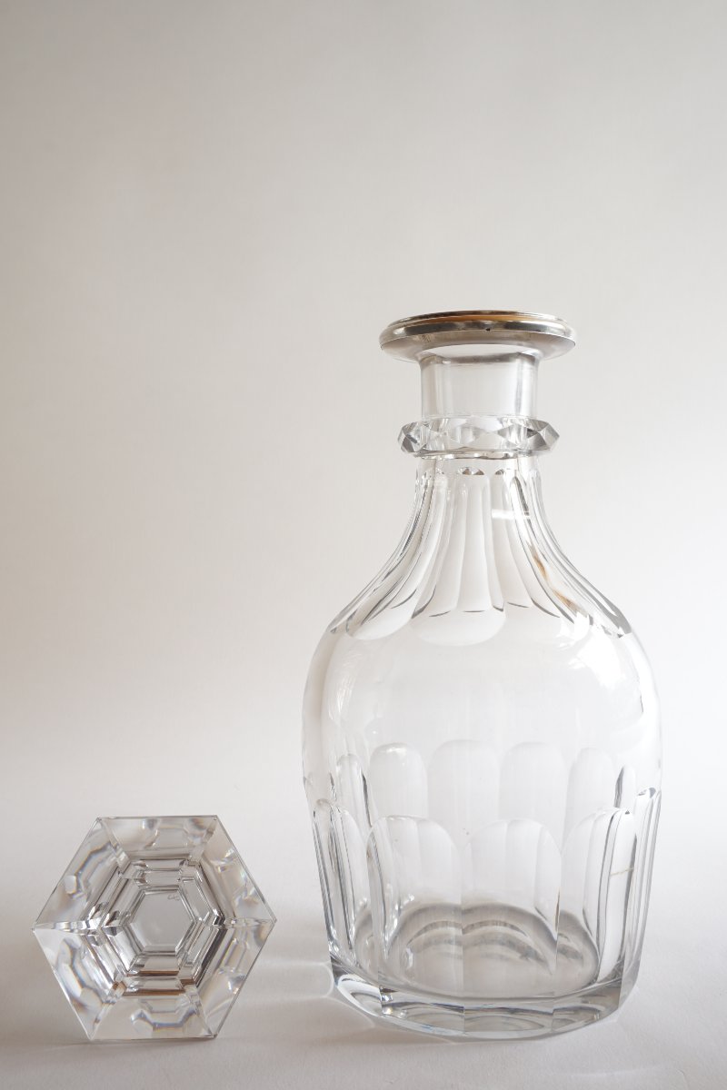 Crystal Decanter, Baccarat, Saint Louis? With Silver Collar-photo-3