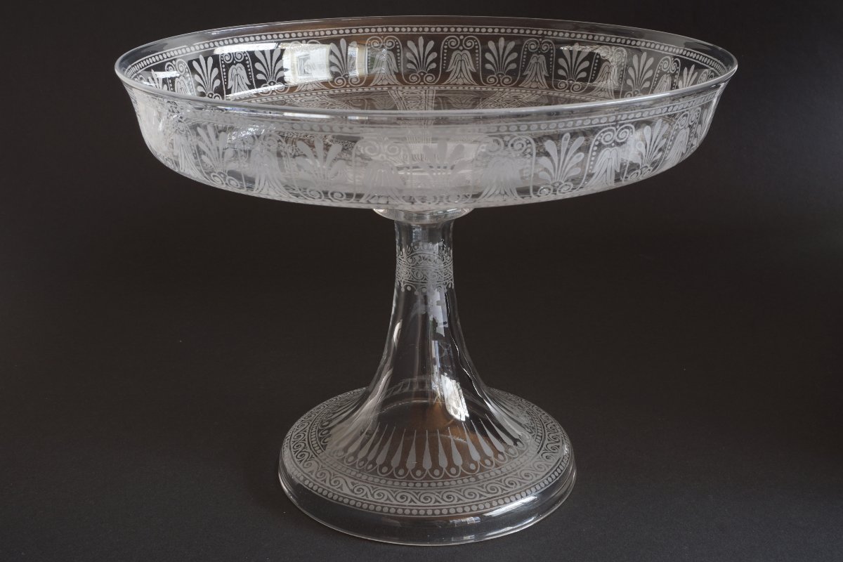 Grande coupe gravée cristal Baccarat ancien-photo-1