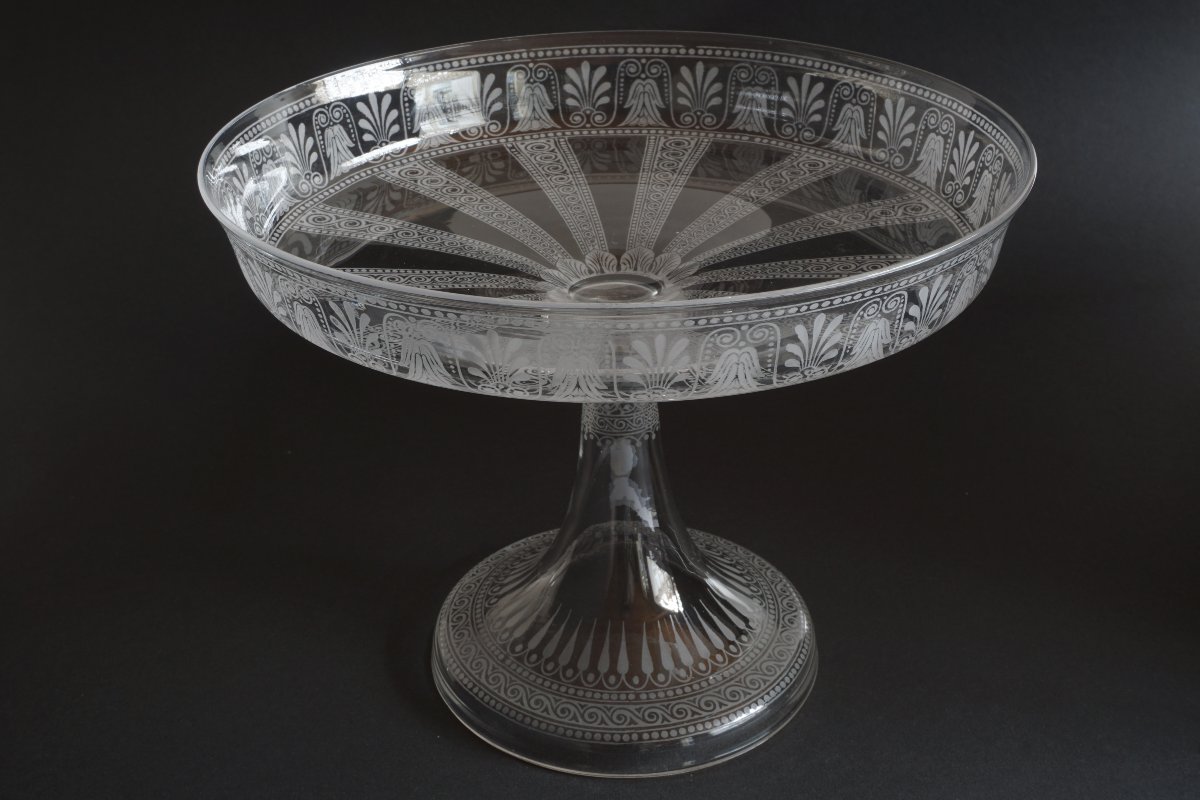 Grande coupe gravée cristal Baccarat ancien