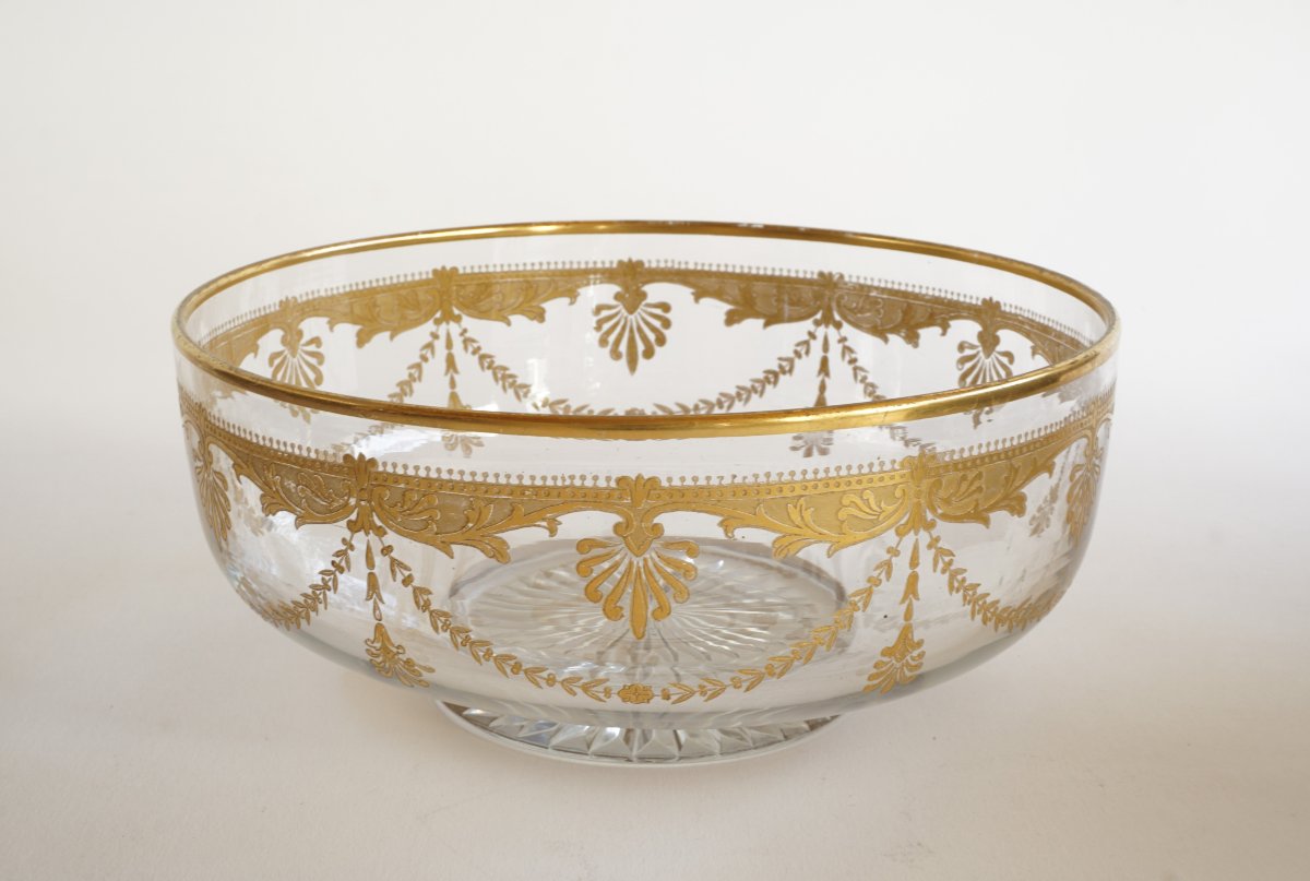  Gold-plated Crystal Bowl By Saint Louis-photo-4