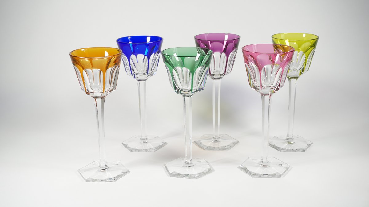 Série De 6 Verres à Vin Du Rhin (roëmer) Cristal Baccarat Modèle Harcourt-photo-1