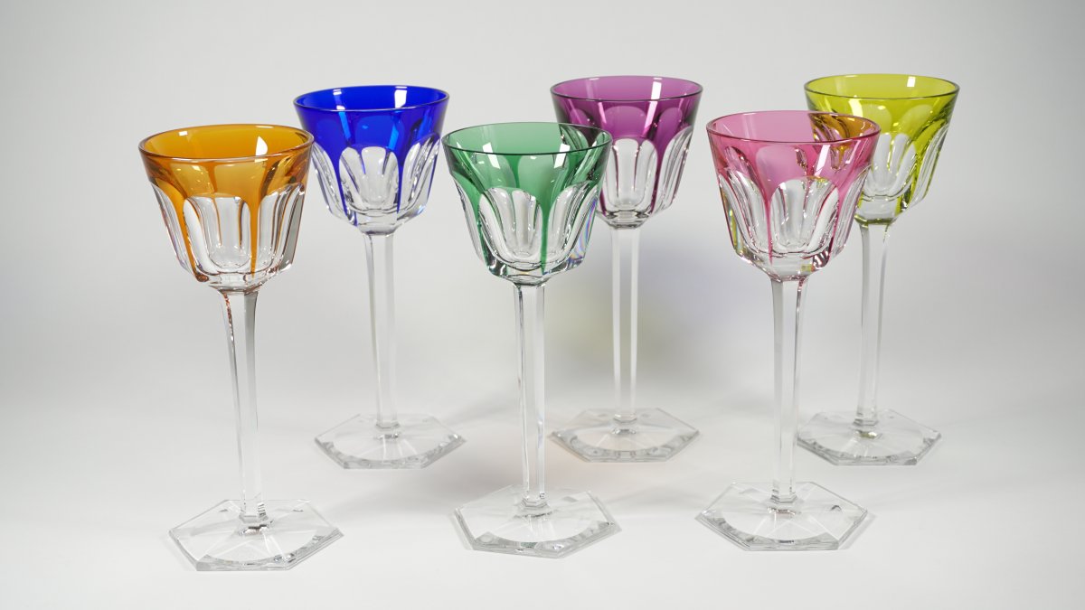 Série De 6 Verres à Vin Du Rhin (roëmer) Cristal Baccarat Modèle Harcourt