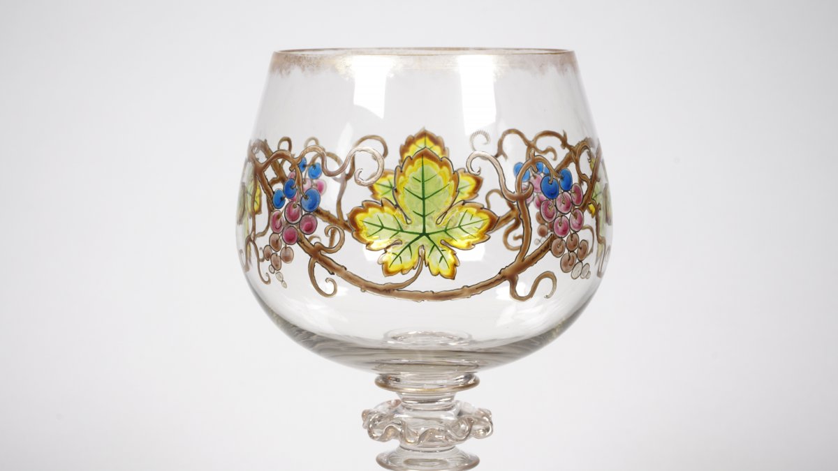 Grand verre calice en cristal peint, émaillé, doré-photo-1