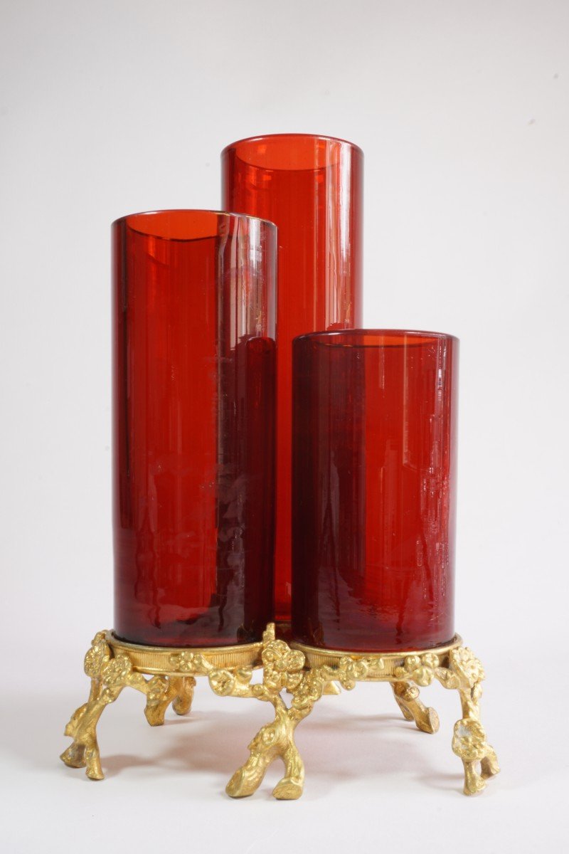 Baccarat Crystal Vase With Japanese Gilt Bronze Frame-photo-8
