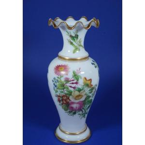 Opal Crystal Vase, Opaline Painted With Flowers 19th Century, Baccarat?