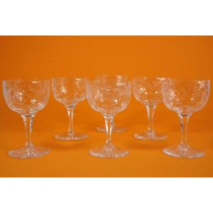 6 Baccarat Engraved Crystal Wine Glasses