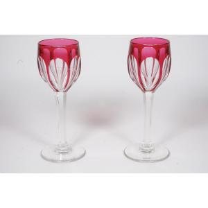 Paire de verres à vin, porto cristal Baccarat, Saint Louis ?