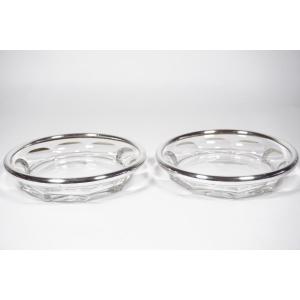 Paire dessous de carafe, porte bouteille, cristal Baccarat Harcourt argent massif