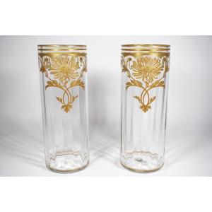 Paire de vases cristal Baccarat doré art nouveau
