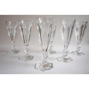 Set Of 6 Baccarat Harcourt Crystal Champagne Flutes