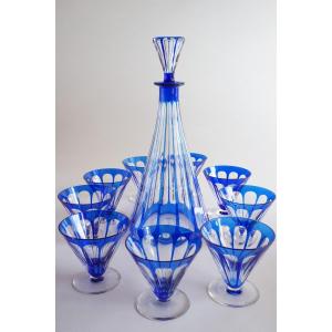 Carafe et 9 verres cristal bleu Baccarat Rex