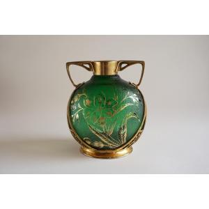 Jugendstil Vase With Gold Frame Carl Deffner Germany