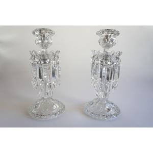 Paire de flambeaux cristal Baccarat modèle médaillon