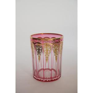 Goblet, Pink And Gold Baccarat Crystal Glass