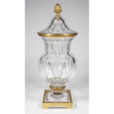 Baccarat Crystal Covered Vase, Gilt Bronze Frame