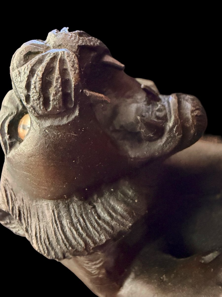 Okimono de l'époque Meiji en bronze, signé Hōshū-photo-7