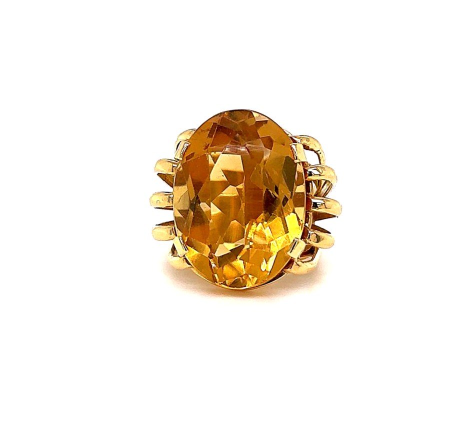  "bague Vintage En Or Jaune 18k Des Années 1960 Avec Citrine"