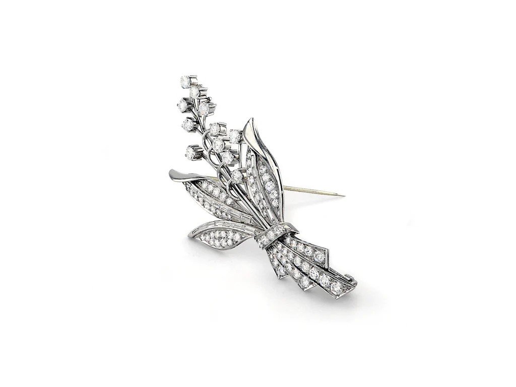 "vintage Platinum Brooch With Diamond"-photo-2