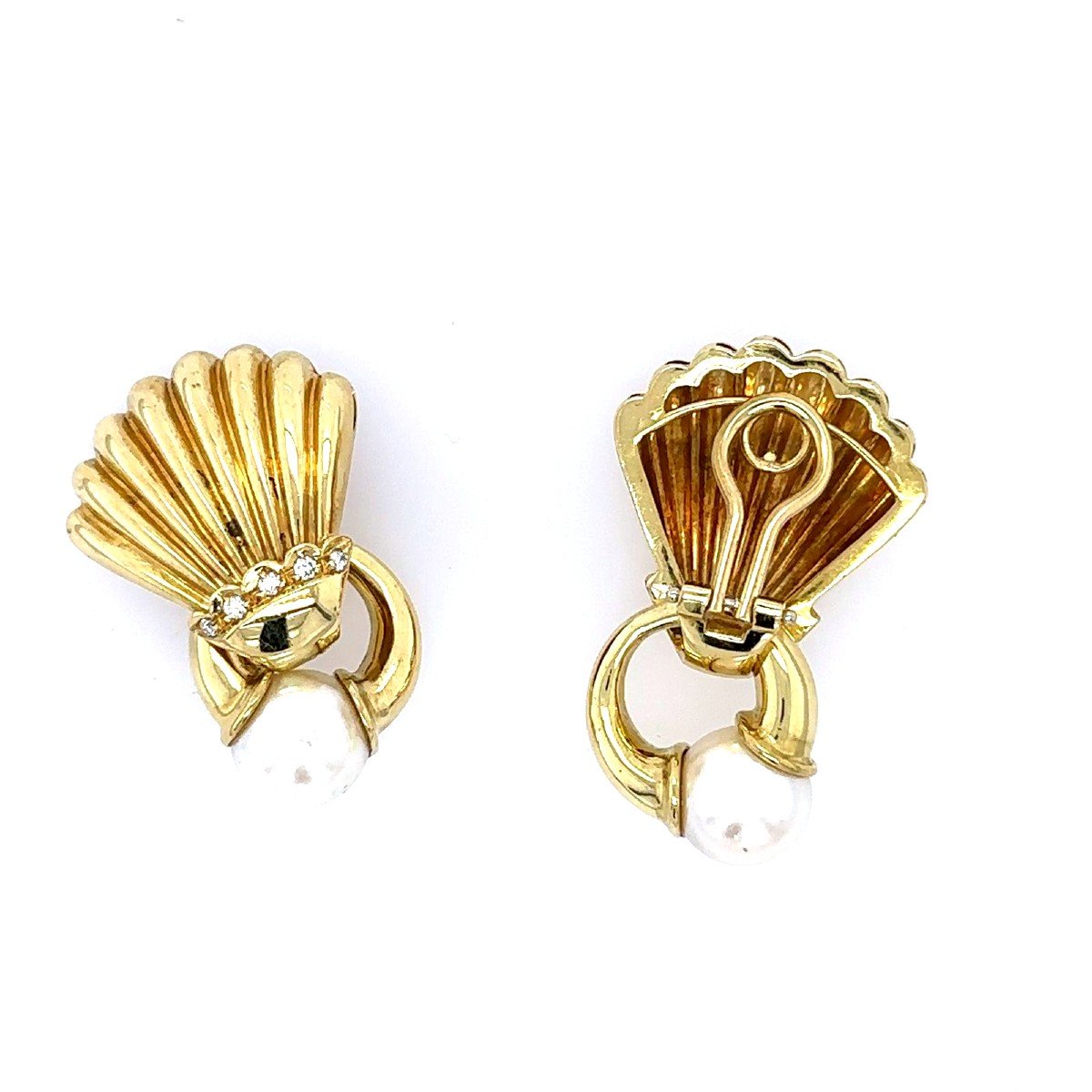 18 Kt Gold, Pearls And Diamonds Earrings.-photo-2