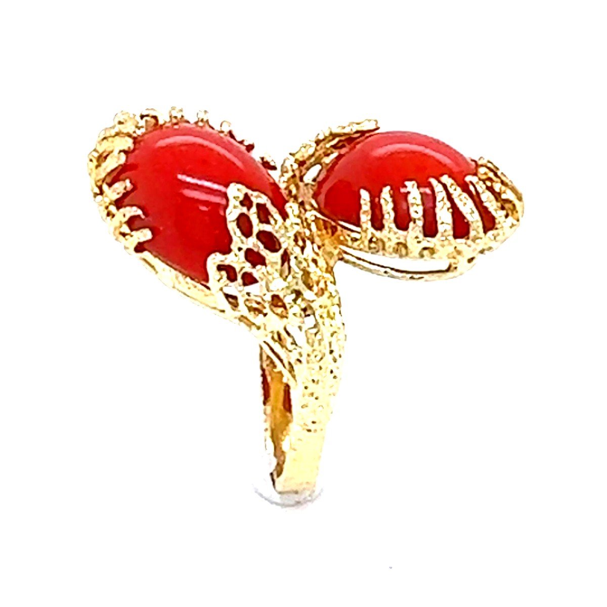 18 Carats Bague Or Jaune Corail Rouge