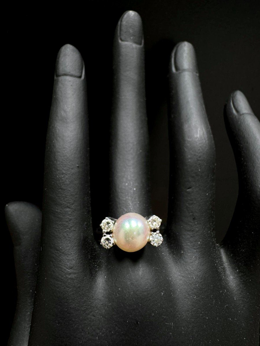 Pearl And Diamond Ring In 18k White Gold Setting-photo-2