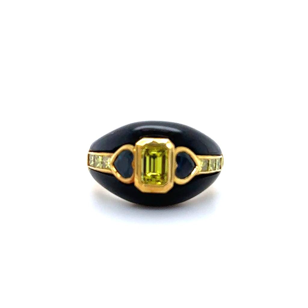 "Bague en Or Jaune avec Onyx, Diamants et Saphir"