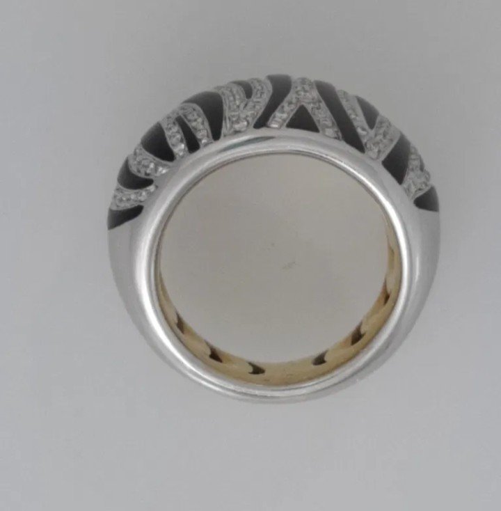 "Bague Zebra Animalier Roberto Coin : Or Blanc 18 ct et Émail Noir avec Diamants"-photo-2