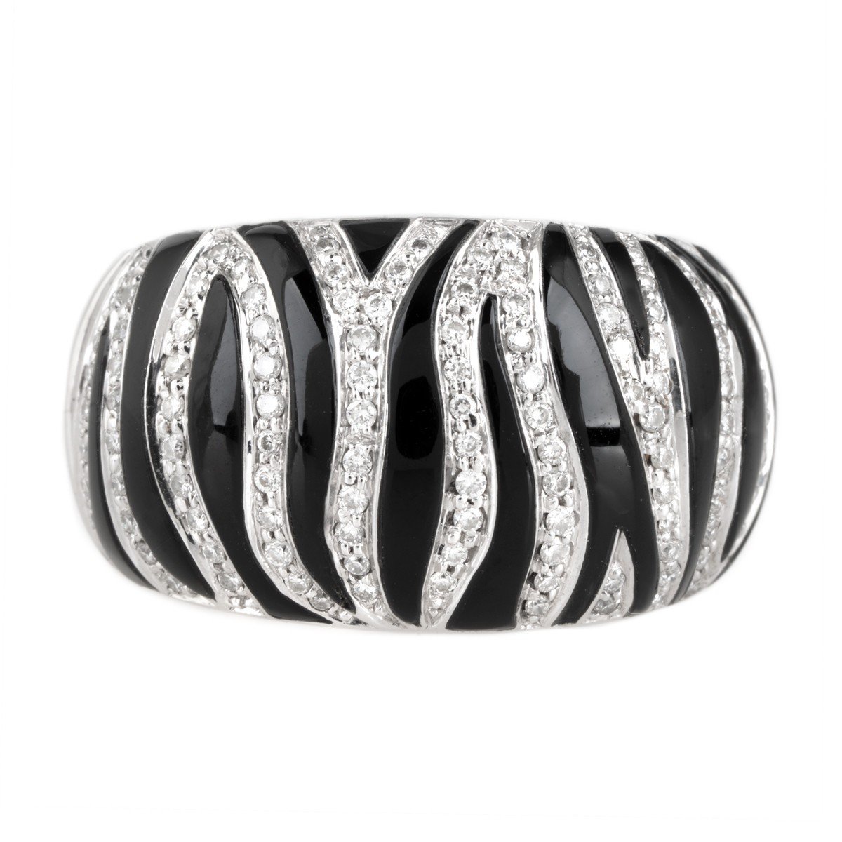 "Bague Zebra Animalier Roberto Coin : Or Blanc 18 ct et Émail Noir avec Diamants"