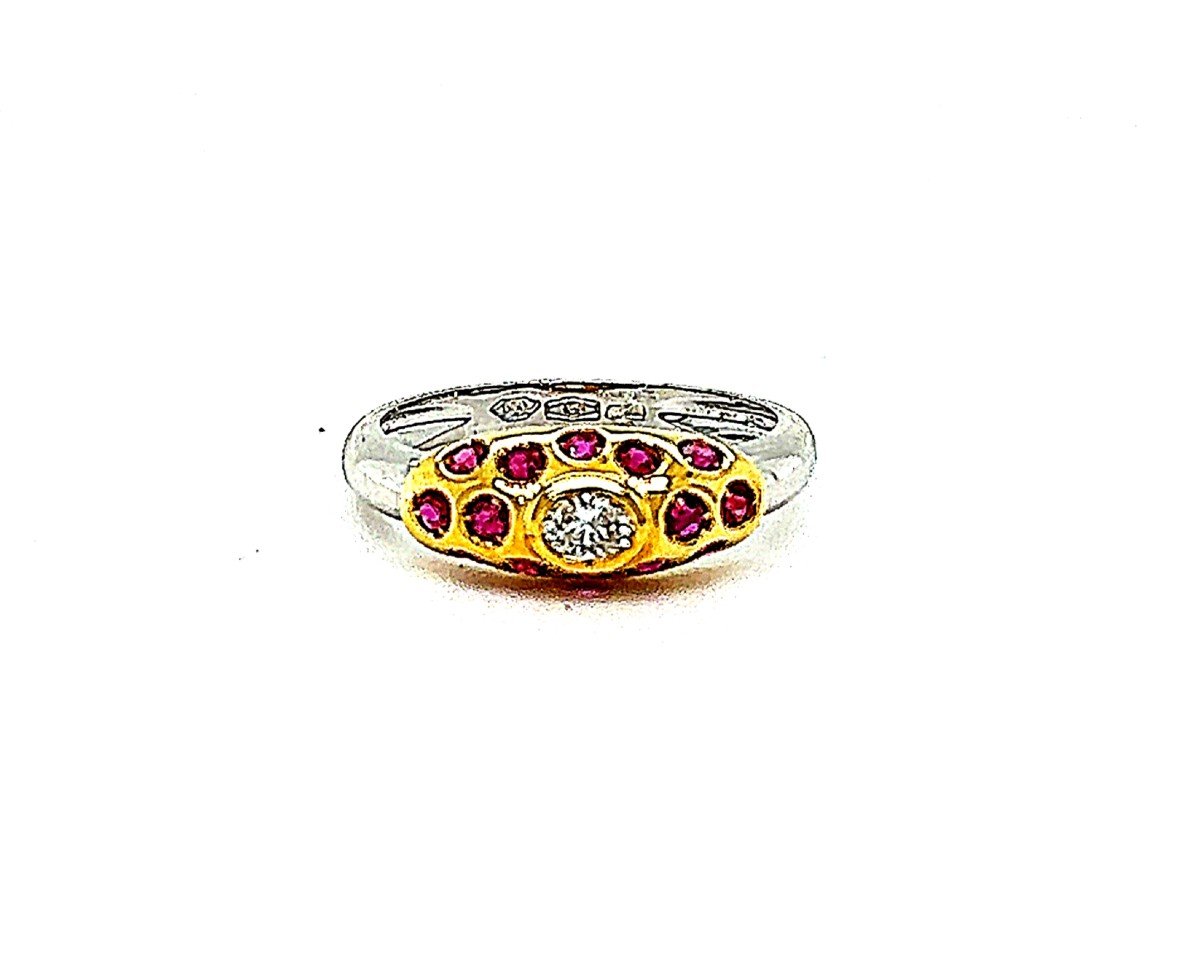 "Bague en Platine Exquise avec Diamant & Rubis"