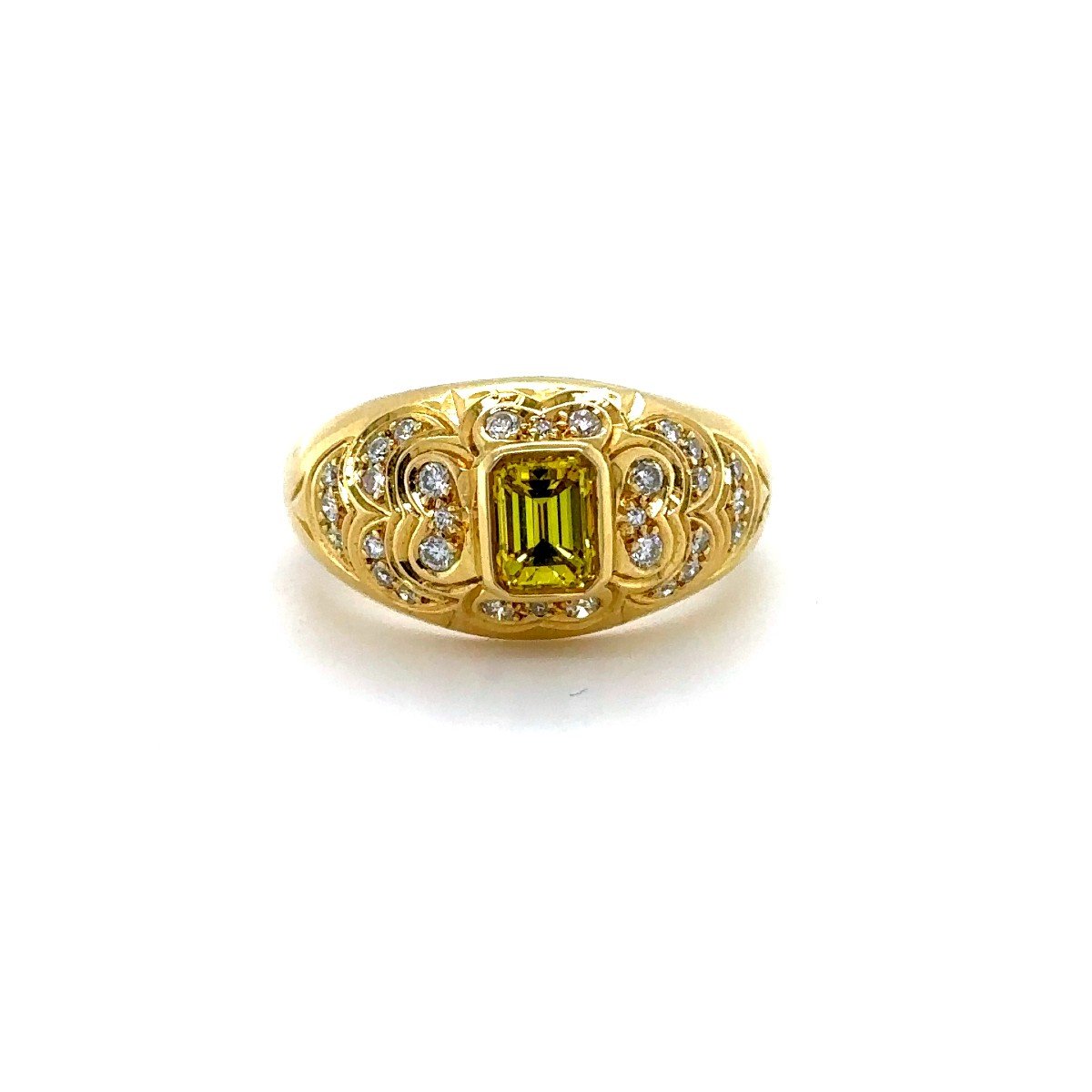 Yellow Gold Diamond & Emerald Cut Ring