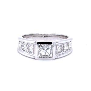 "majestic Sparkle: Princess Diamond Ring With Round Stones, 18kt White Gold"