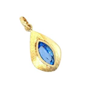 Pendentif Vintage En Or Jaune 18 Carats Avec Aquamarine