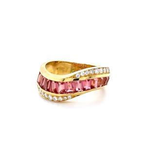 "Bague Or Jaune avec Diamant & Tourmaline"