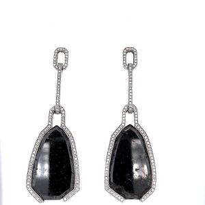 Earrings White Gold With Diamond & Black Diamond 