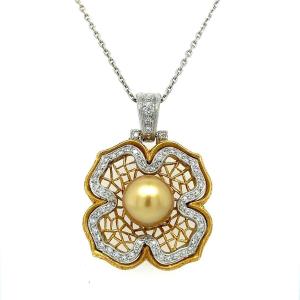 White Gold & Yellow Gold Pendant With Diamond And A Gold Pearl