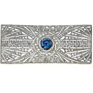 14kt Art Deco Brooch. White Gold Sapphire & Diamonds