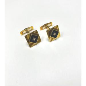 Yellow Gold Onyx & Diamond Cufflink