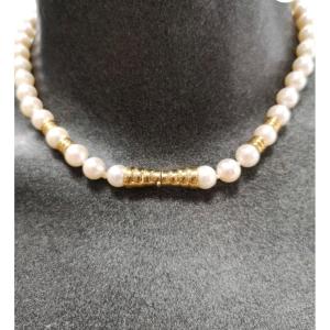 Pearl Necklace & Yellow Gold Clasp