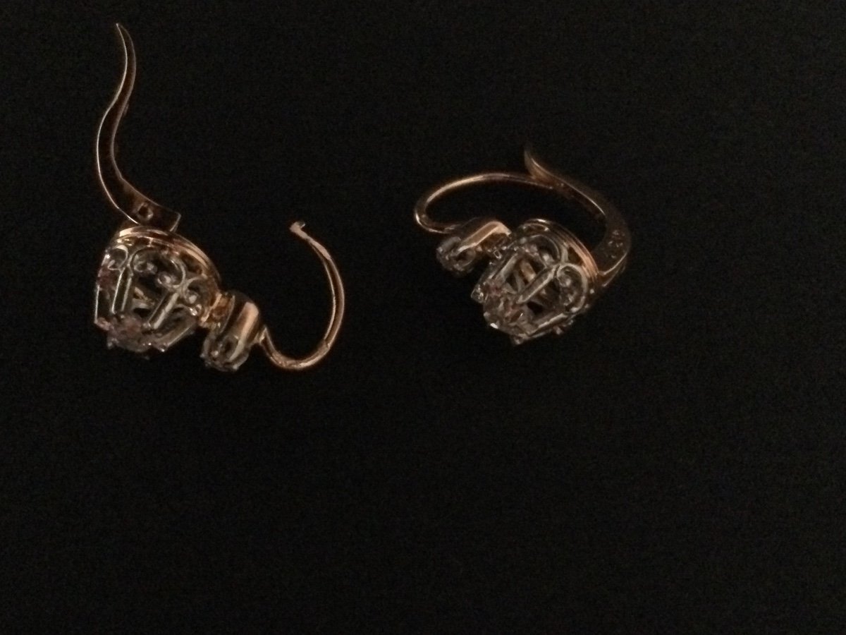 Boucles D’oreilles Dormeuses Or Rose Avec Brillants-photo-2