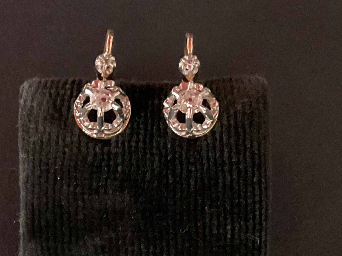 Boucles D’oreilles Dormeuses Or Rose Avec Brillants